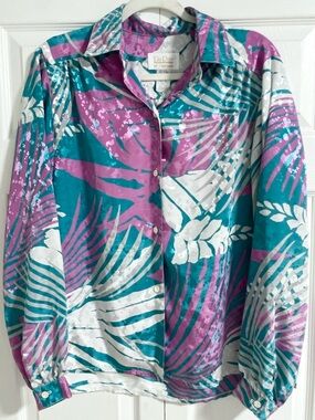 Da-Rue of California Women's Retro Silky Long Sleeve Blouse Size 10-Vintage Pink